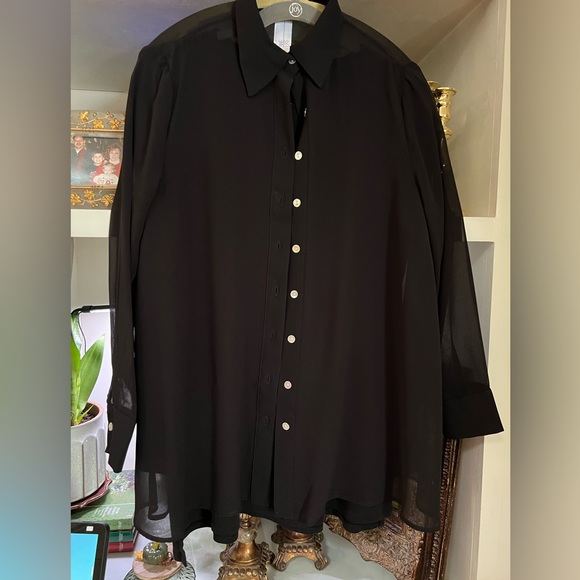 Marla Wynne Sz S sheer BLACK button shirt top Layers HSN - Picture 1 of 11
